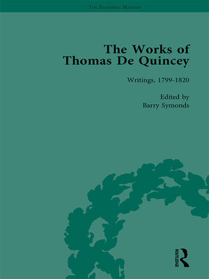 cover image of The Works of Thomas De Quincey, Part I Vol 1